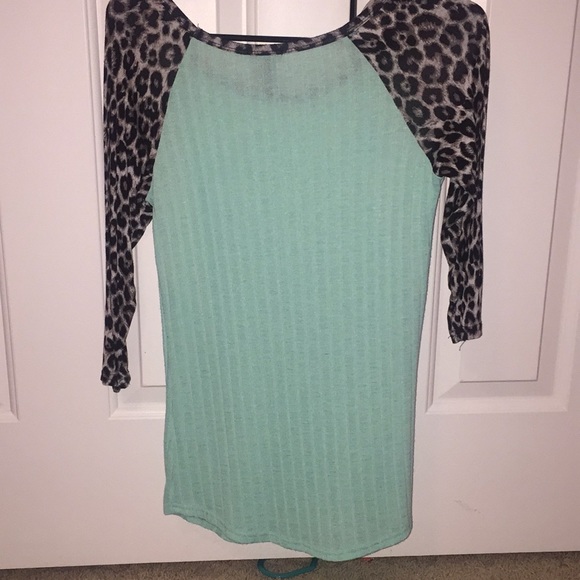 Forever 21 top: Aqua with leopard print sleeves - Picture 2 of 2